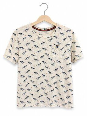 Craft+Flow Boys Dinosaur‎ Skeleton Print Pocket Tee Oatmeal Navy Size 7